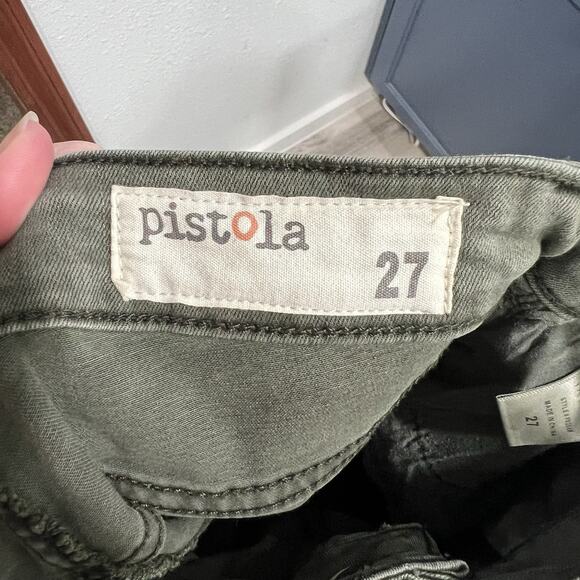 Pistola‎ Anthropologie Moto Skinny Olive Green Denim Pants Ribbed Knee Size 27 - Picture 7 of 12